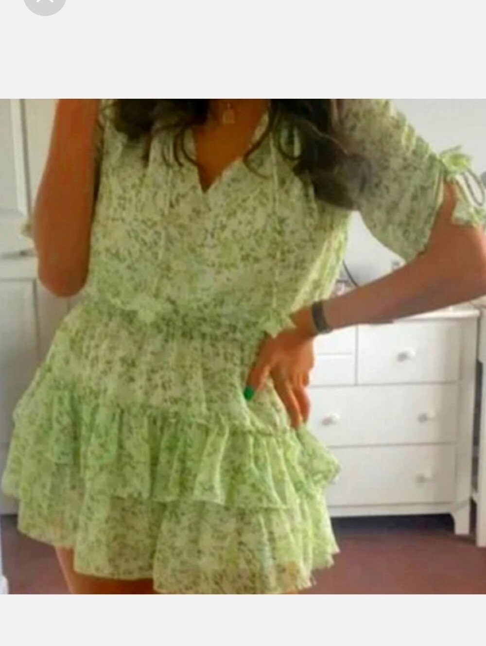 Light Green Floral Ruffle Mini Dress